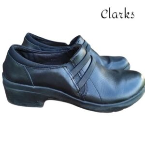 Clarks Angie Black Leather Slip On Casual Pearl Loafer Dress Work Shoe Women 9